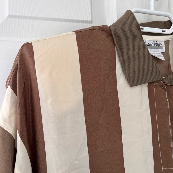 Vintage 90s Mod Silk Brown Stripe Shirt S - Picture 7 of 15